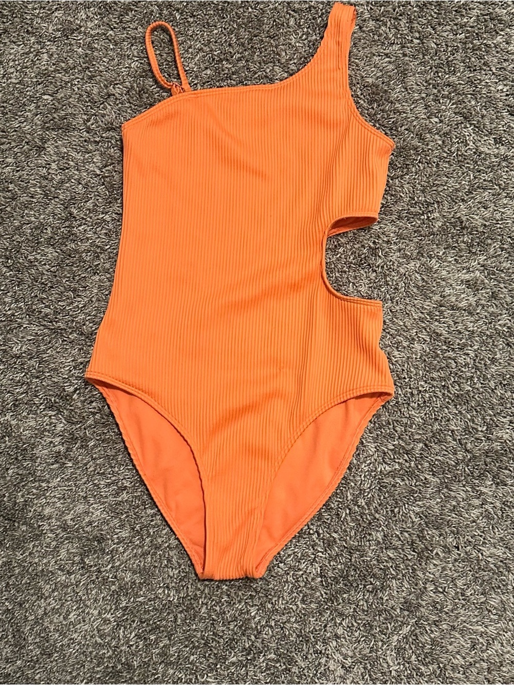 abercrombie kids Orange One-Shoulder Cutout Ribbed One-Piece Swimsuit - Picture 1 of 6